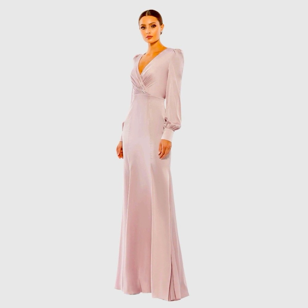 Ieena by Mac Duggal Mauve Ruched Bishop Sleeve Long Evening Gown NEW